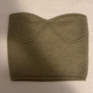 Zara Olive Green Knit Strapless Crop Top - Size Medium